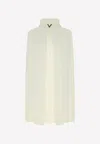 Valentino High-neck Ribbed Knit Poncho With Vlogo Detail In White