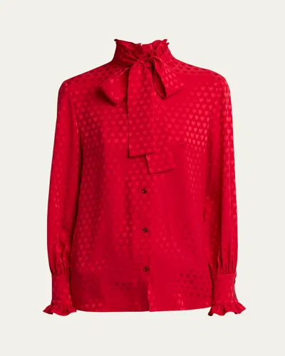 Valentino High-neck Silk Heart Shirt In Red