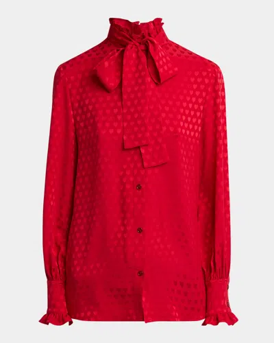 VALENTINO HIGH-NECK SILK HEART SHIRT