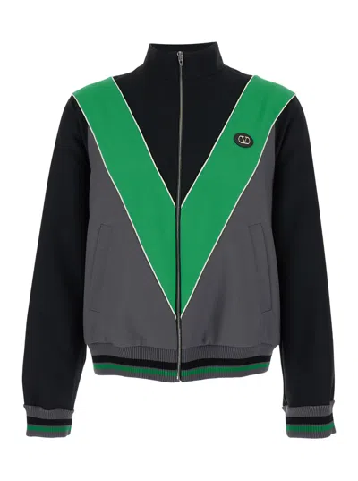Valentino High Neck Tech Sweatshirt With V Inlay And Zip Closure For Men In Multi