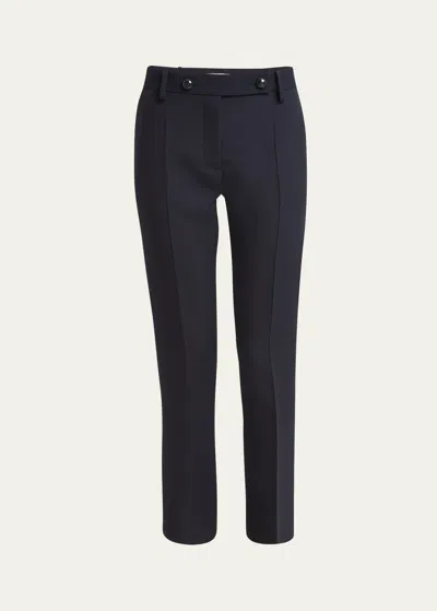 Valentino High-rise Button Slim-leg Silk Pants In Blue