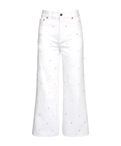 Valentino High Rise Denim Wide Jeans In White