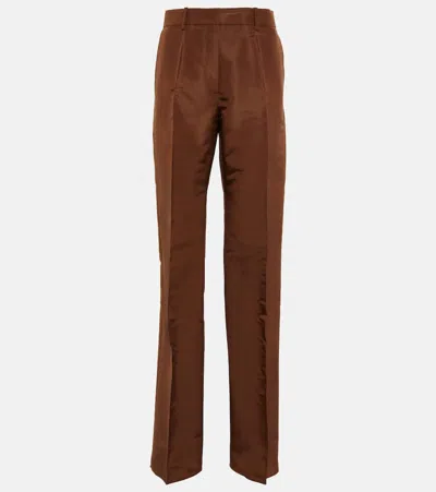 Valentino High-rise-hose Aus Seide In Braun