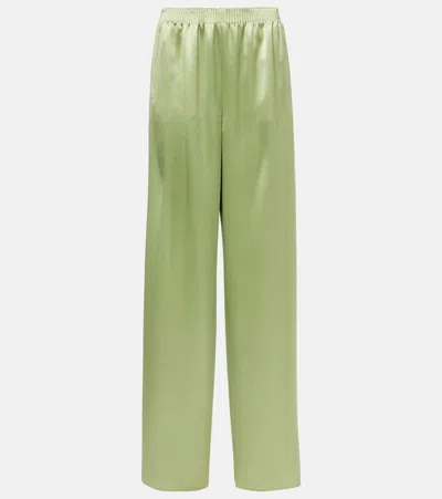 Valentino High-rise Silk Duchess Wide-leg Pants In Green