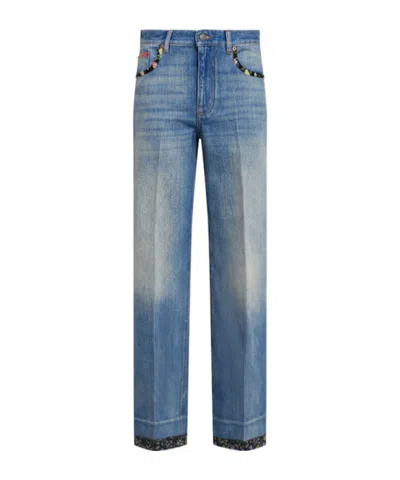 Valentino High Rise Viscose Straight Jeans In Blue