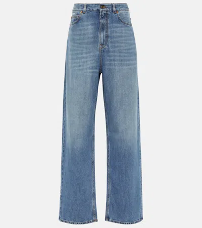 Valentino High-rise Denim Wide-leg Pants In Blue