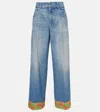 Valentino Garavani Light Blue Jeans With Logo Patch On The Back And Jacquard Cuffs In Denim Woman In Blue
