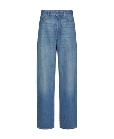 Valentino High-rise Denim Wide-leg Pants In Blue