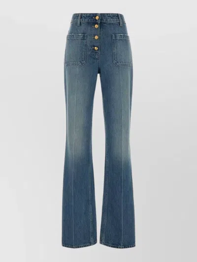 Valentino High Waist Flared Denim Trousers Contrast Stitching In Blue