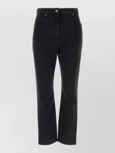 Valentino High Waist Stretch Denim Straight Leg Jeans In Black