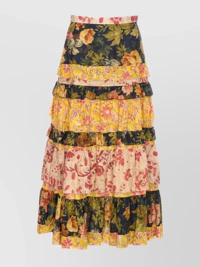 VALENTINO HIGH WAIST TIERED FLORAL MAXI SKIRT