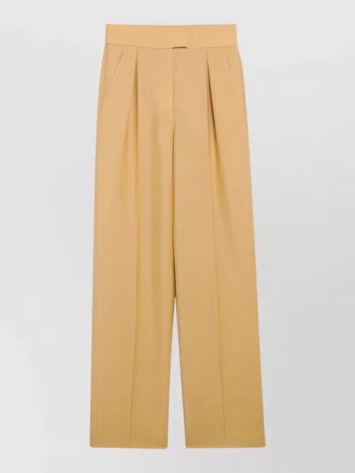 Valentino High Waist Wide Leg Pleated Trousers In Yellow
