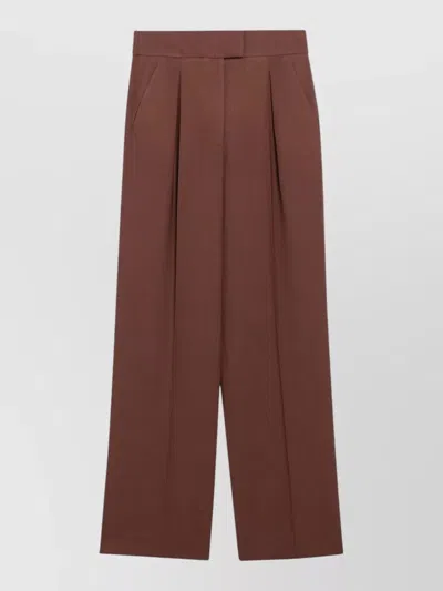 Valentino High Waist Wide Leg Tailored Trousers In Brown