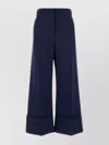 Valentino High Waisted Wide Leg Pants In Silk And Wool Indigo