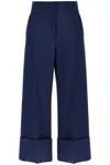 Valentino Garavani High-waisted Wide Leg Pants In Silk And Wool Indigo Women In Blue
