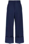 Valentino Garavani High-waisted Wide Leg Pants In Silk And Wool Indigo Women In Blue