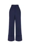 Valentino High-waisted Wide Leg Pants In Silk And Wool Indigo In Blue
