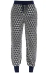 Valentino High-waisted Wide-leg Zigzag Cream And Navy Virgin Wool Pants In Blue