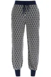 Valentino High-waisted Wide-leg Zigzag Cream And Navy Virgin Wool Pants In Blue