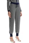 Valentino High-waisted Wide-leg Zigzag Cream And Navy Virgin Wool Pants In Blue