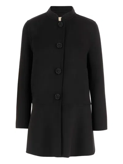 Valentino High-collar Button Wool Coat In Black