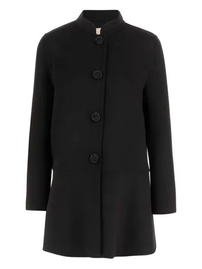 Valentino High-collar Button Wool Coat In Black
