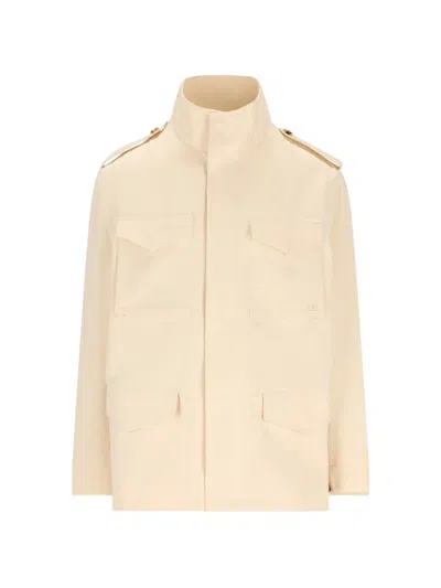 Valentino Jacket Vlogo Signature High Collar Epaulettes In Orange