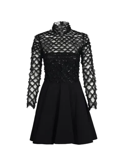 Valentino High-neck Lace Mini Dress In Black
