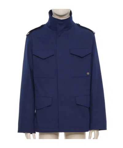 Valentino High-neck Long-sleeved Casual Jacket In Blue