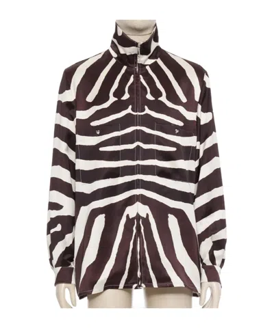 Valentino High-neck Long-sleeved Casual Jacket In Brown