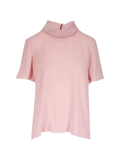 Pre-owned Valentino High-neck Short-sleeve Blouse In Pink