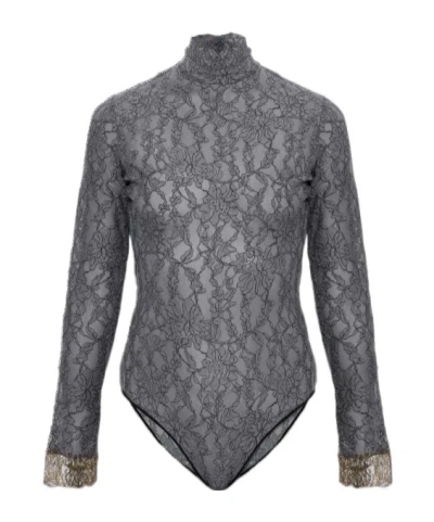 Valentino High-necked Long-sleeved Bodysuit In Gray