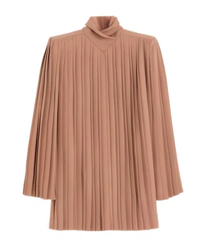 Valentino High-necked Pleated Top In Brown