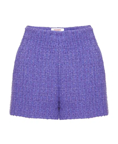 Valentino High-waist Bouclé Shorts In Purple