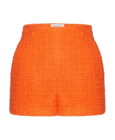 Valentino High-waisted Tweed Shorts In Orange