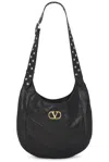 Valentino Garavani Medium Hoboho Bag In Chevron-pattern Nappa In Black