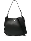 Valentino Garavani Women Hobo Rockstud Leather Shoulder Bag In Black