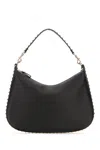Valentino Garavani Black Leather Hobo Rockstud Shoulder Bag In Nero