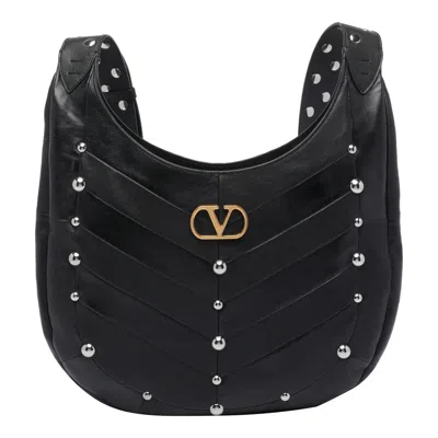 Valentino Garavani Small Hoboho Chevron Quilted Shoulder Bag With Studs In Black