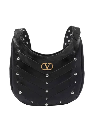 Valentino Garavani Small Hoboho Chevron Quilted Shoulder Bag With Studs In Black
