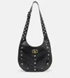 Valentino Garavani Hoboho Hobo Bag In Chevron-patterned Nappa Leather With Studs In Black