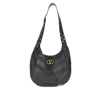 Valentino Garavani Hoboho Nappa Leather Bag With Chevron Motif In Black