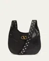 Valentino Hoboho Studded Patchwork Leather Hobo Bag In Black