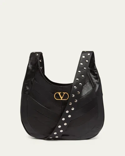 Valentino Garavani Hoboho Studded Patchwork Leather Hobo Bag In Black