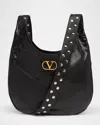 Valentino Hoboho Studded Patchwork Leather Hobo Bag In Black