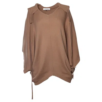 Pre-owned Valentino , Hooded Cashmere Poncho In Camel In Brown