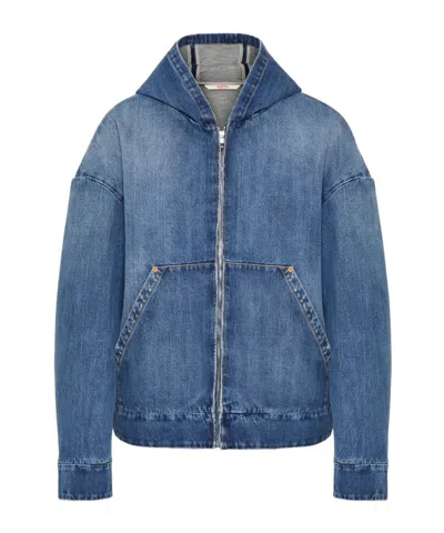 VALENTINO VALENTINO ZIP-UP HOODED DENIM JACKET