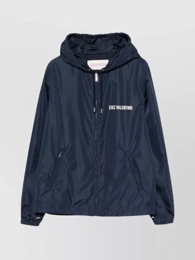 Valentino Hooded Jacket Featuring Drawstring Accents In Blue