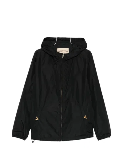Valentino Garavani Black Windbreaker With Vgold Detail