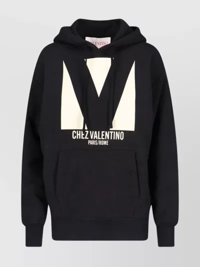 Valentino Garavani Cotton Hoodie With Print In Black